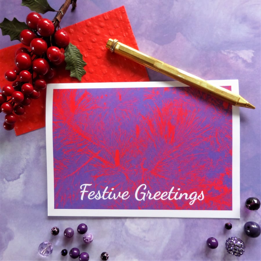 Purple Pines Vibrant Christmas Card