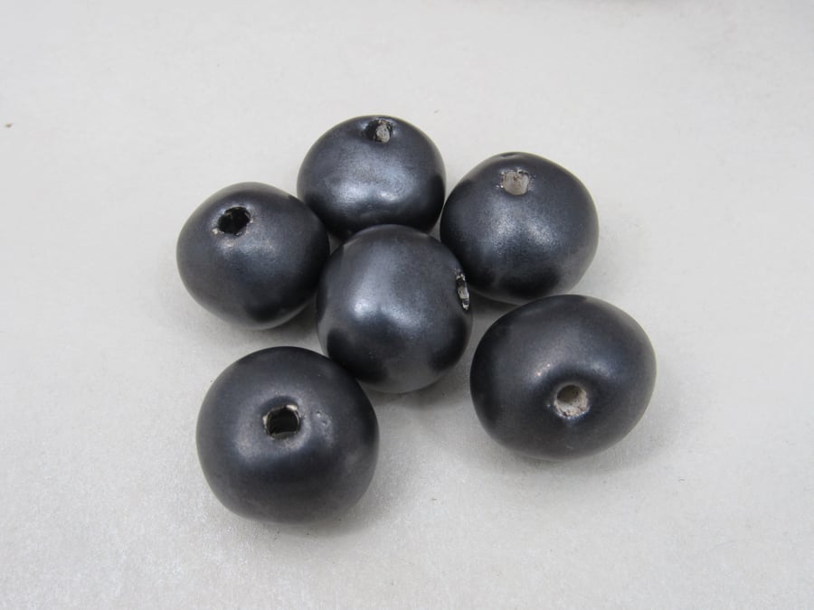 6 Medium Metallic Glazed Clay Beads