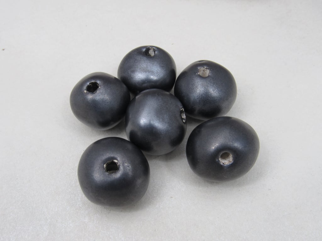 6 Medium Metallic Glazed Clay Beads