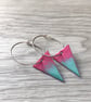 Pink & Turquoise Enamel Triangle on Sterling Silver hoop earrings - Image 1