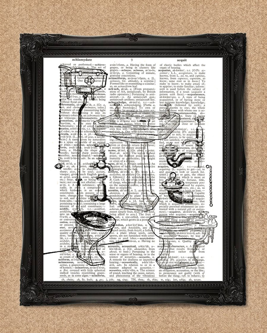 BATHROOM DICTIONARY PRINT toilet sign illustration artwork A015D