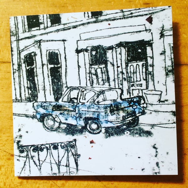 Blue Ford Anglia Card