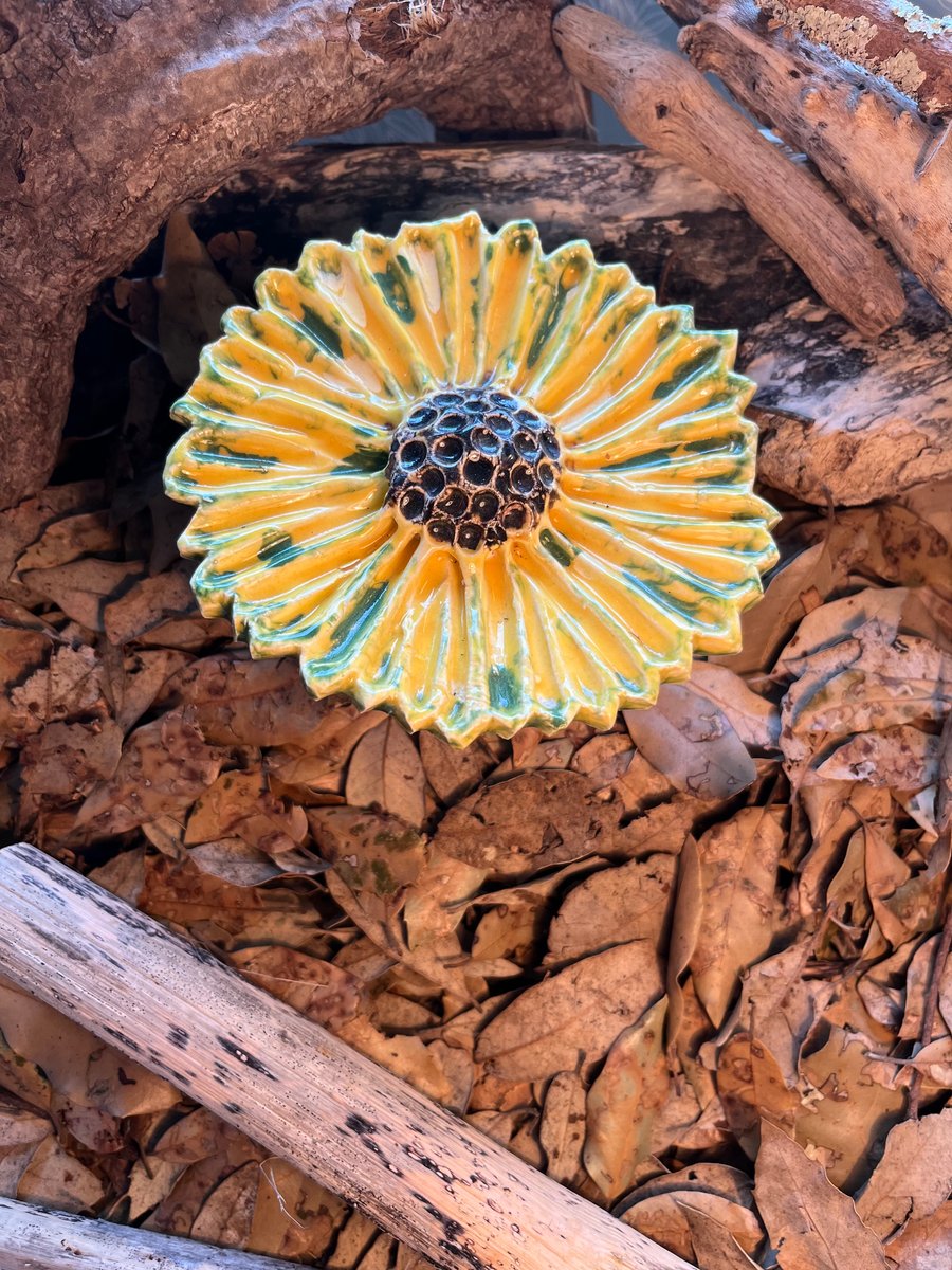 Ceramic sunflower cane topper 