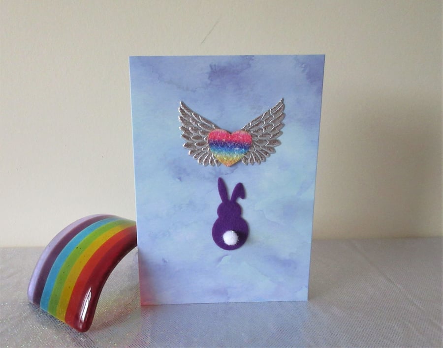 Rabbit Pet Loss Sympathy Condolences Greetings Card Bunny Rainbow Bridge