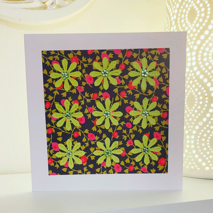 Pink and green flower card 