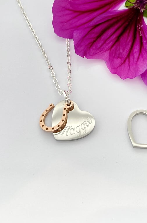 Personalised Name Necklace Horse Shoe Charm Birthday Christmas Gift