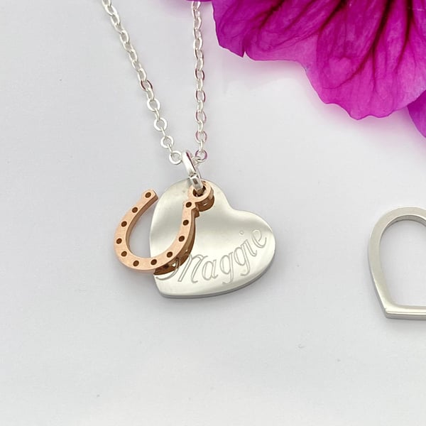 Personalised Name Necklace Horse Shoe Charm Birthday Christmas Gift