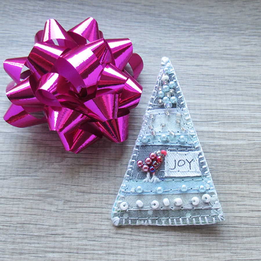 Brooch – Christmas Joy  - Tree shaped – Grey & Blue