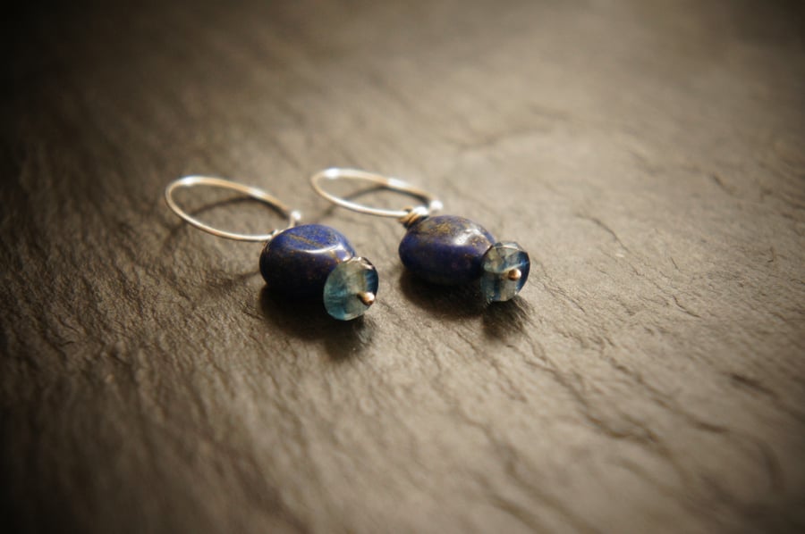 Lapis Lazuli, Kyanite Silver Earrings, Handmade with natural Gemstones 