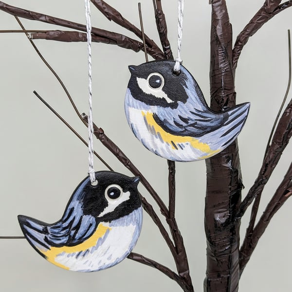 Coal tit clay hanging decoration,  gift for a bird lover