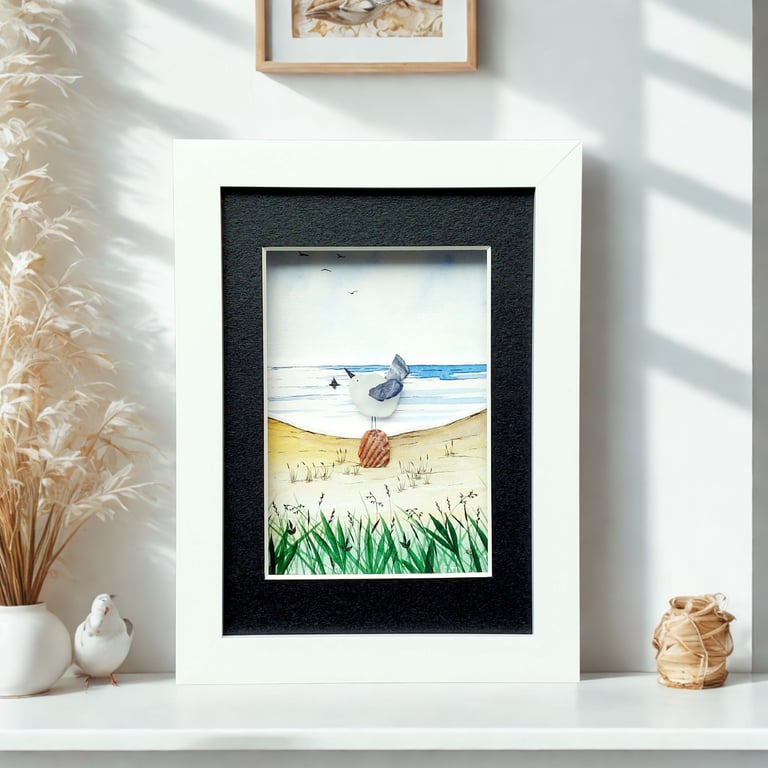 Adorable Seagull Original Art - Watercolour Sea Glass Coastal Home Decor