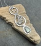 Silver sea glass pendant necklace, sterling silver chain, recycled silver, glass