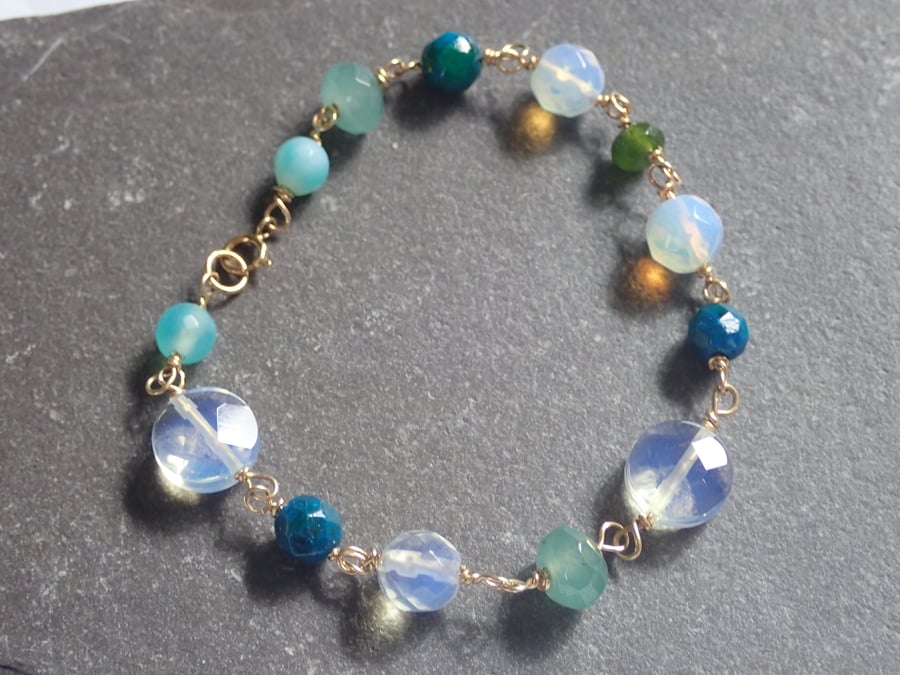 14k Gold Beaded Semi-precious Bracelet