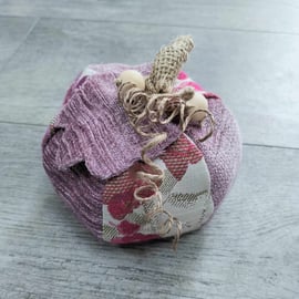 Fabric hand made pumpkin in pinks and purples, small