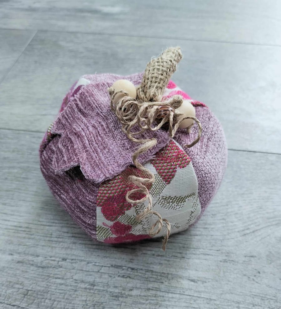 Fabric hand made pumpkin in pinks and purples, small