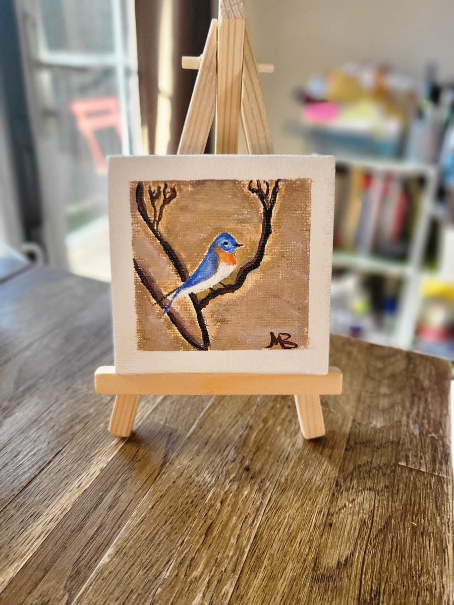 Original acrylic painting bird mini canvas 