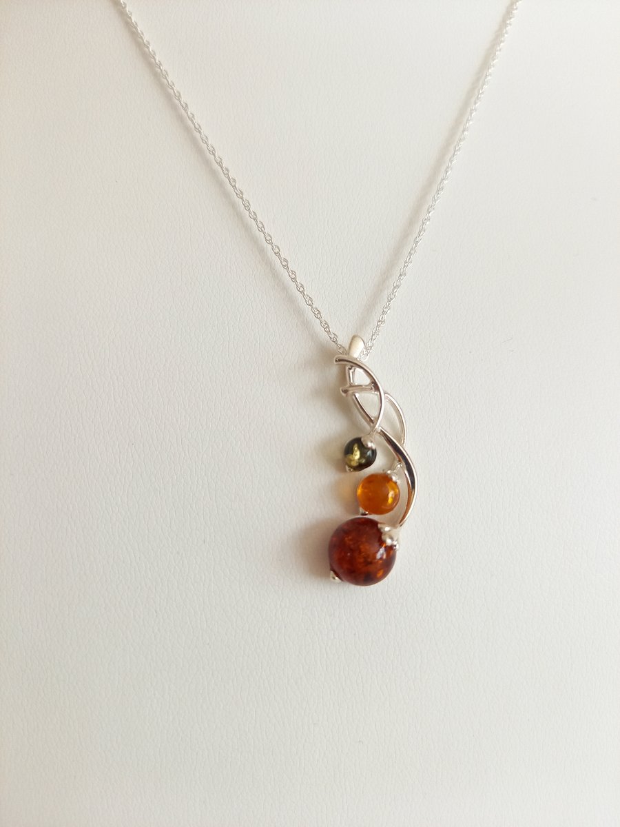 Amber Art Deco Vine Necklace. Bespoke, Sterling Silver, Gift for Her