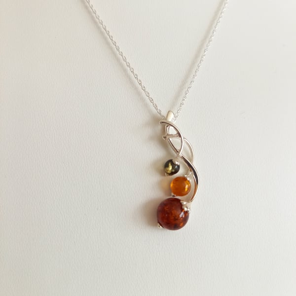 Amber Art Deco Vine Necklace. Bespoke, Sterling Silver, Gift for Her