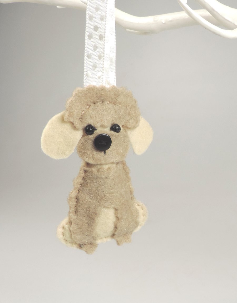 Handmade Felt Miniature Poodle Dog, Hanging Decoration, Twig Tree, Dog Lover