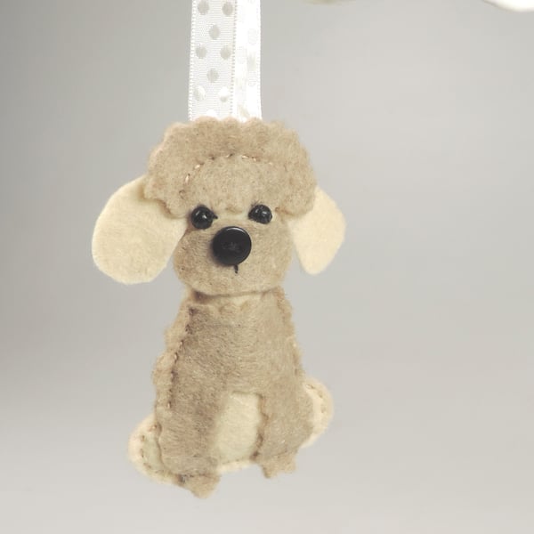 Handmade Felt Miniature Poodle Dog, Hanging Decoration, Twig Tree, Dog Lover