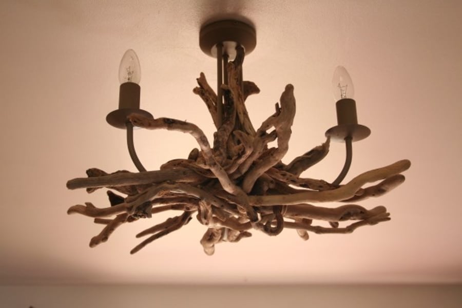 Driftwood Chandelier,Three light Chandelier, Drift Wood Light fitting 02