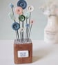Clay Flower and Button Garden in a Wood Block 'Its the little things'
