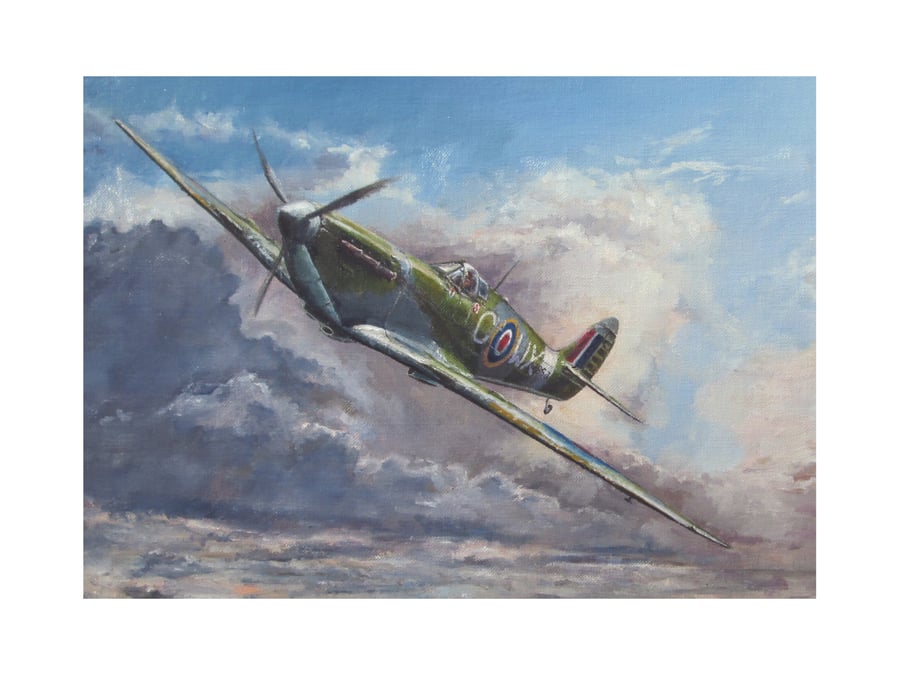SPITFIRE Art Card- Vintage Aviation- 7x5 Greeting Card Blank Inside