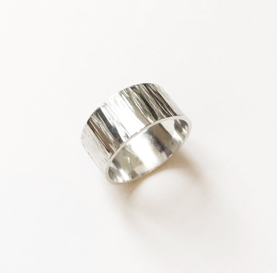 10mm Silver Hammered Band Ring