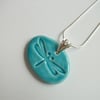 Ceramic Dragonfly pendant necklace on sterling silver