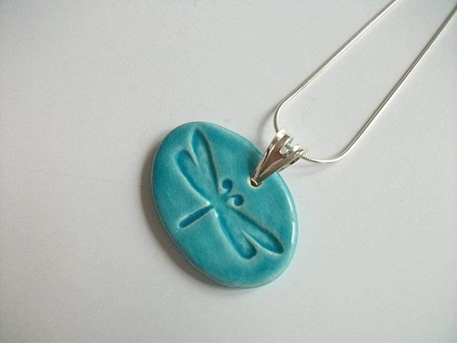 Ceramic Dragonfly pendant necklace on sterling silver