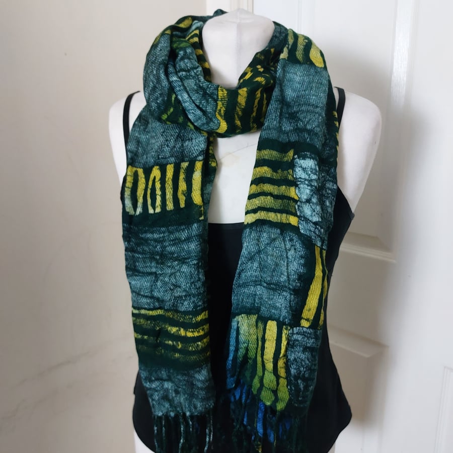 Multi coloured hand printed African Batik Adire pashmina style shawl scarf