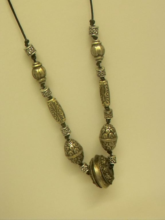 Chunky Antique Silver and Leather Necklace