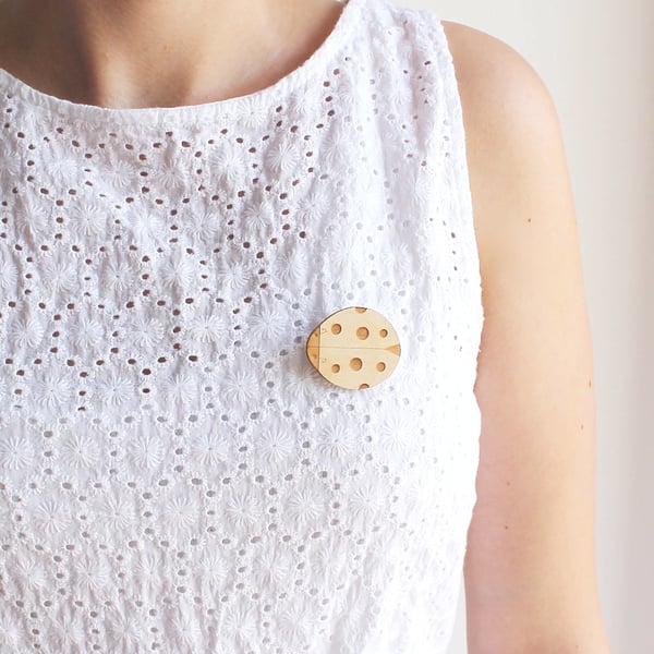Wooden Ladybird Brooch
