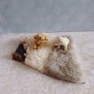 Handmade miniature rug for 1:12 scale dolls house fur wool cream fleece black 
