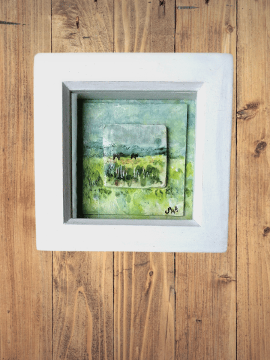 Cows in The Field  Framed Ceramic Wall Art