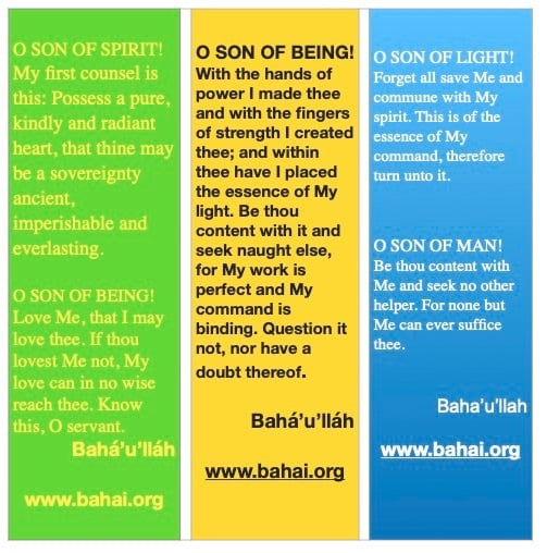 Baha'i Faith bookmarks.