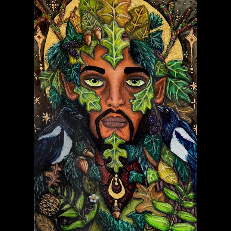 Green Man, Reimagined - Original A3 Pagan Folklore Mixed Media Painting