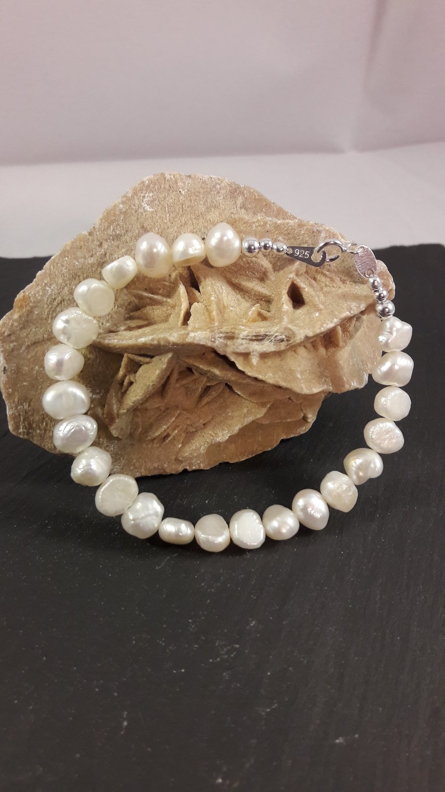 June White Pearl Nugget and Sterling Silver Bracelet