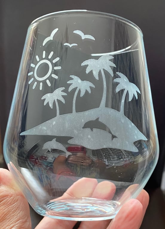 Hand Etched Glass, Summer Sun, Island life