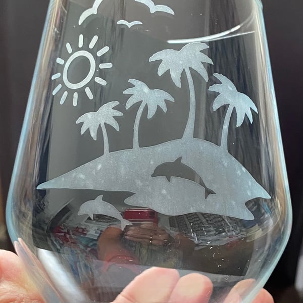 Hand Etched Glass, Summer Sun, Island life