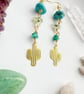 Cactus Earrings, Crystal gold earrings, urquoise, Prehnite, Amazonite Earrings, - Image 4