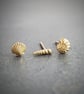 Gold seashell and ammonite stud earrings set in recycled gold