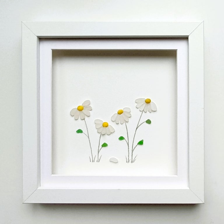 Sea Glass Daisies, Floral Wall Art, Gifts for Her