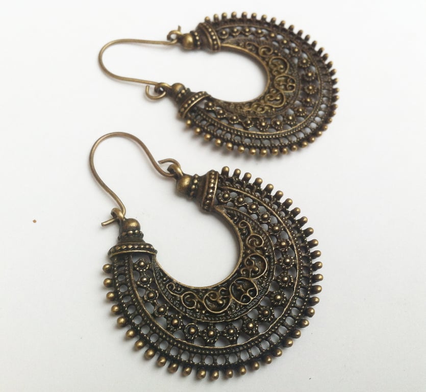 Tribal Hoops Bronze Half Hoop Bali Earrings