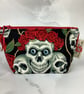 Skulls and Roses zip bag, Gothic makeup bag, 2 colour and size options, Handmade - Image 6