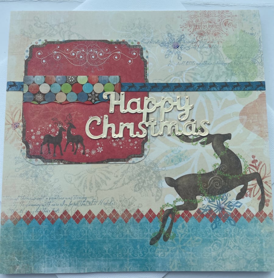 Prancing reindeer Happy Christmas card