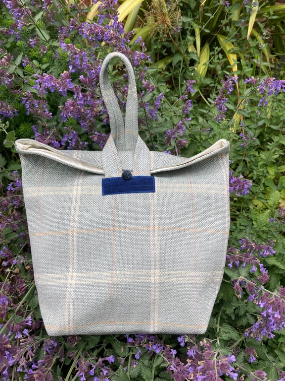 Vintage tweed, wool and leather pouch bag or storage bag.
