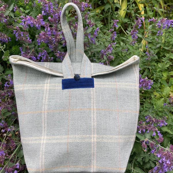 Vintage tweed, wool and leather pouch bag or storage bag.