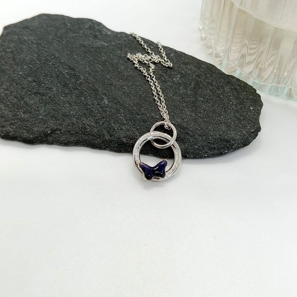 butterfly necklace glass enamelled purple amethyst sterling silver