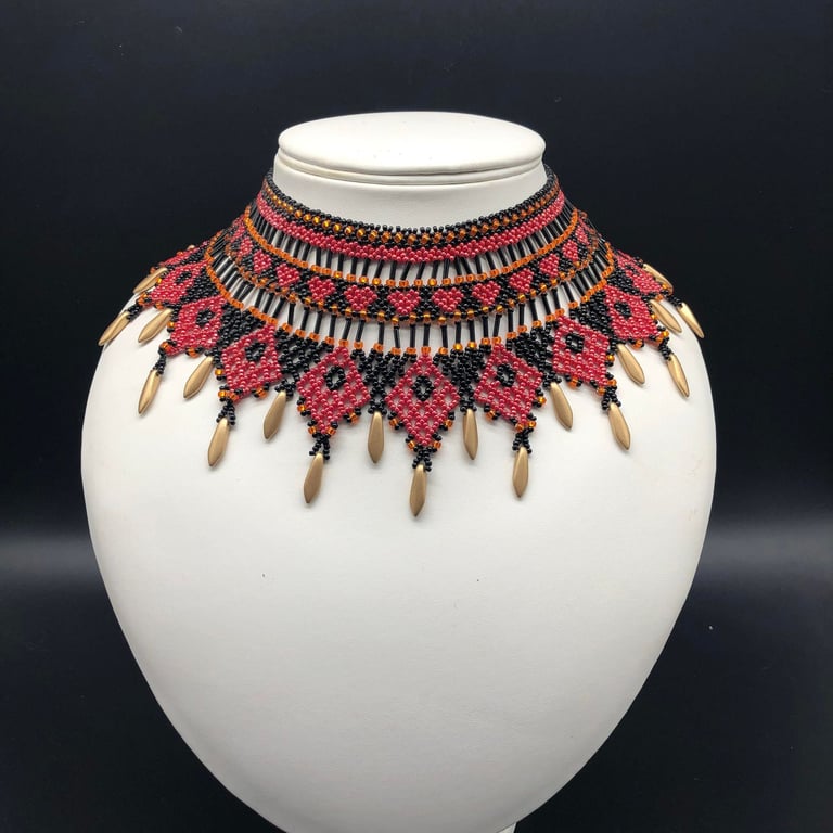 Loving Heart Seed Bead Choker, handmade